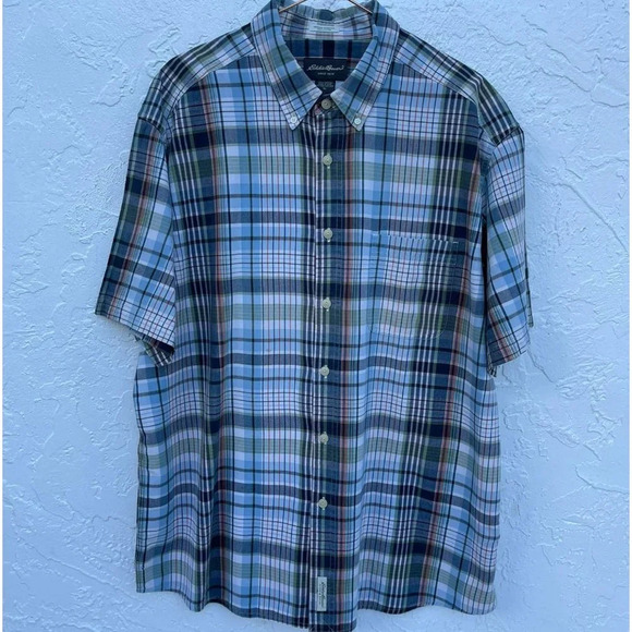 Eddie Bauer Mens Outdoor Outfitters Checkered Polo Blue Sz XL - Picture 1 of 10